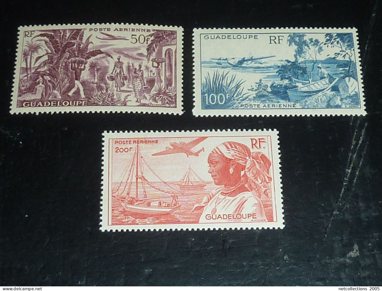 GUADELOUPE POSTE AERIENNE 1947 N°13/15 - NEUF SANS CHARNIERE (CV) - Luftpost