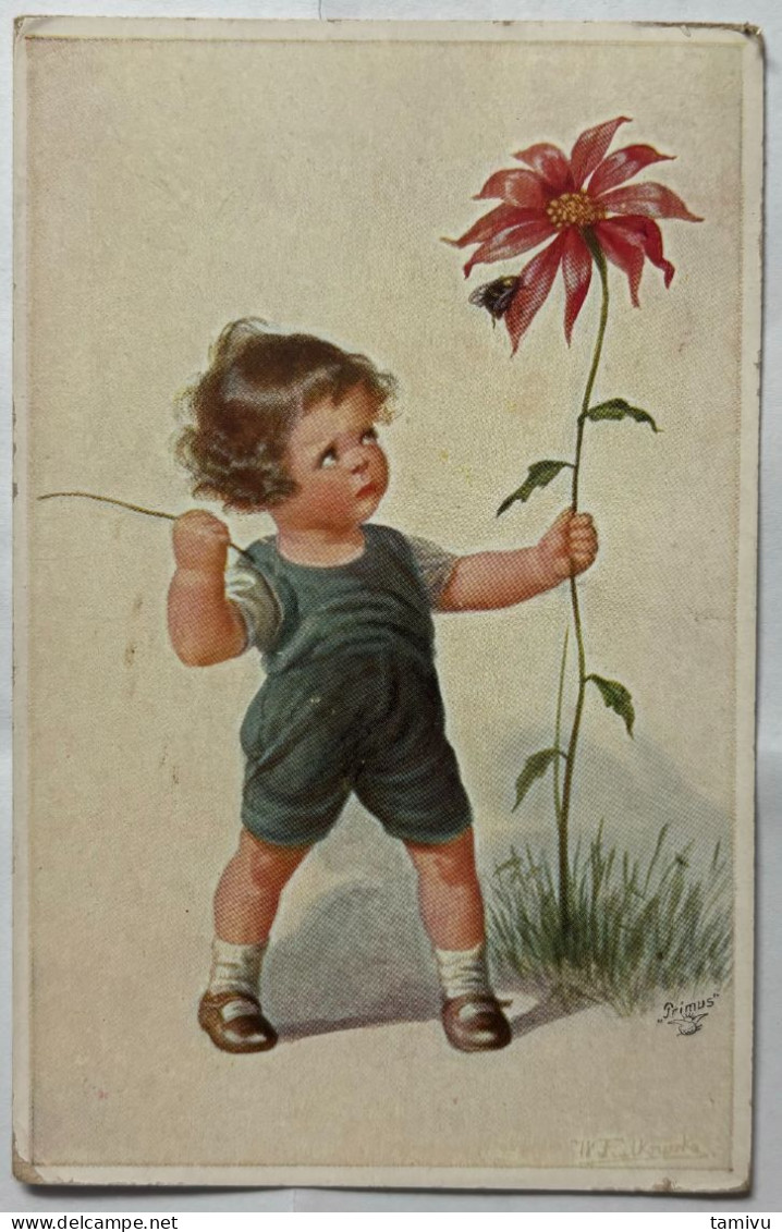 PC ILLUSTRATORS SIGNED WALLY FIALKOWSKA GIRL FLOWER BEE  1922. - Fialkowska, Wally