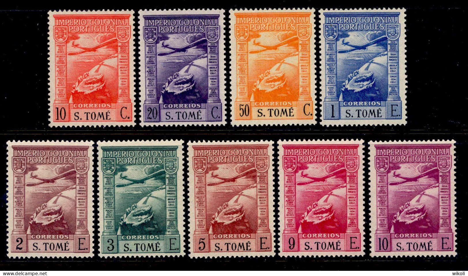 ! ! St. Thomas - 1938 Air Mail Short "S.TOMÉ" (Complete Set) - Af. CA 01 To 09 - MLH (cc 075XV) - St. Thomas & Prince