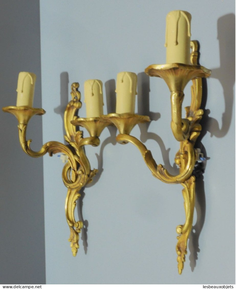 -PAIRE D'APPLIQUES MURALES  BRONZE DORE STYLE LOUIS XV XXe déco collection  E