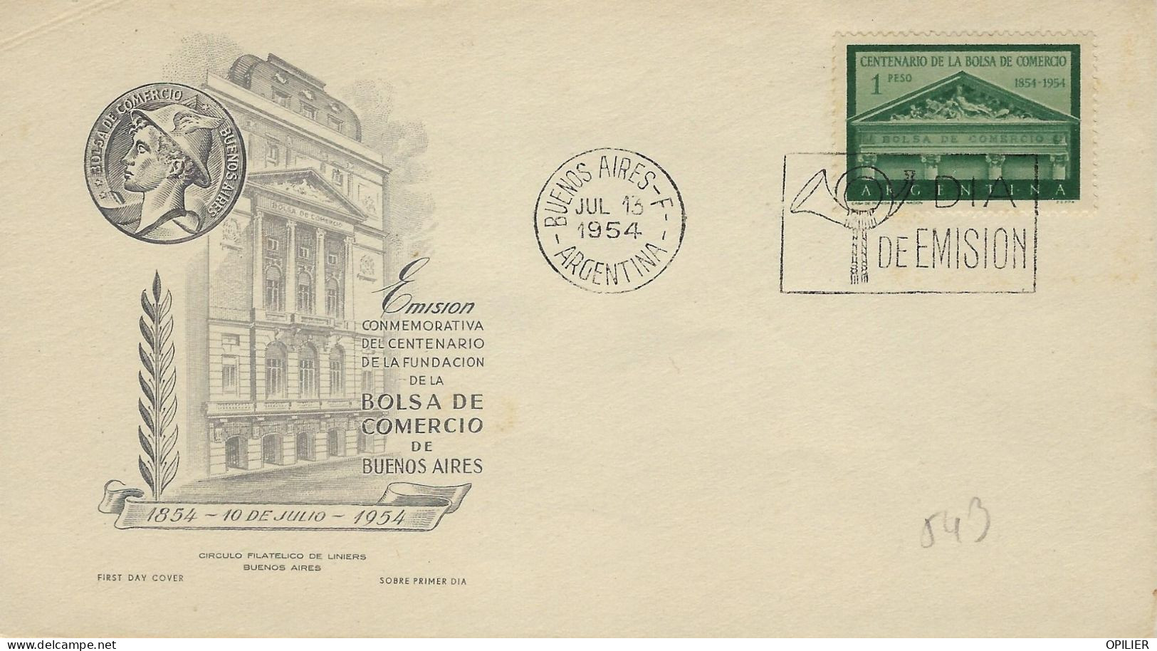 Buenos AIres 1954 Centenaire De La Bourse Du Commerce De Buenos Aires économie - FDC