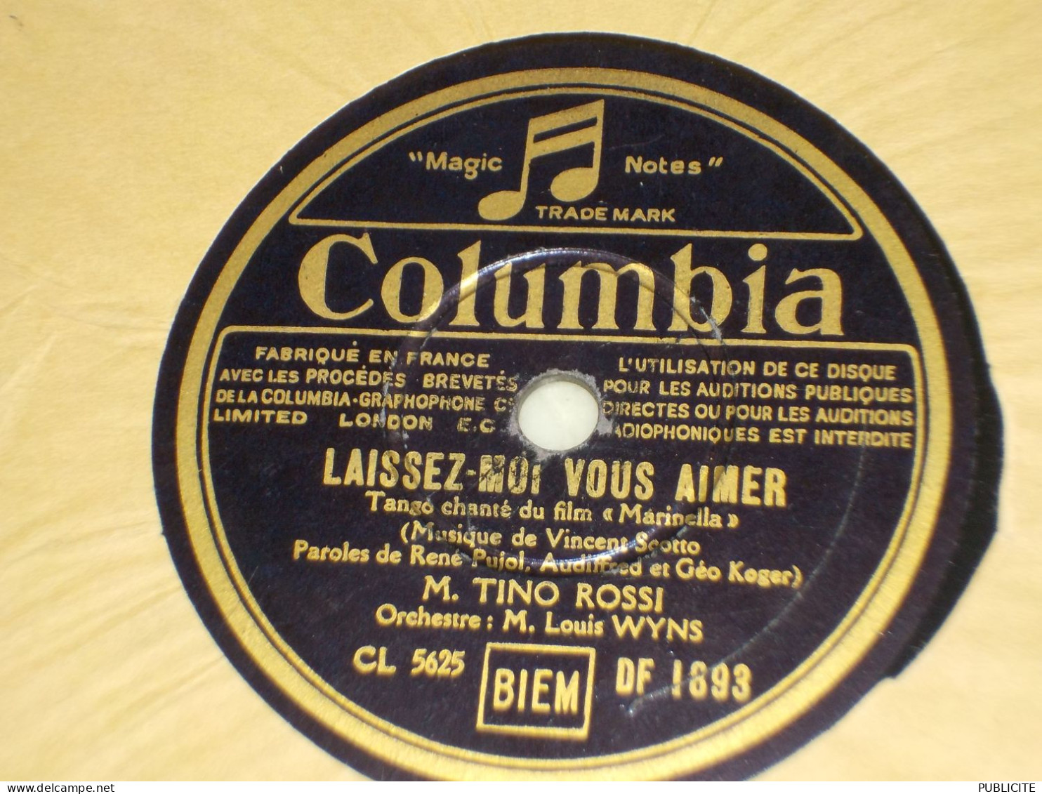 COLUMBIA  DISQUE 78 TOURS  TINO ROSSI 1936 - 78 G - Dischi Per Fonografi