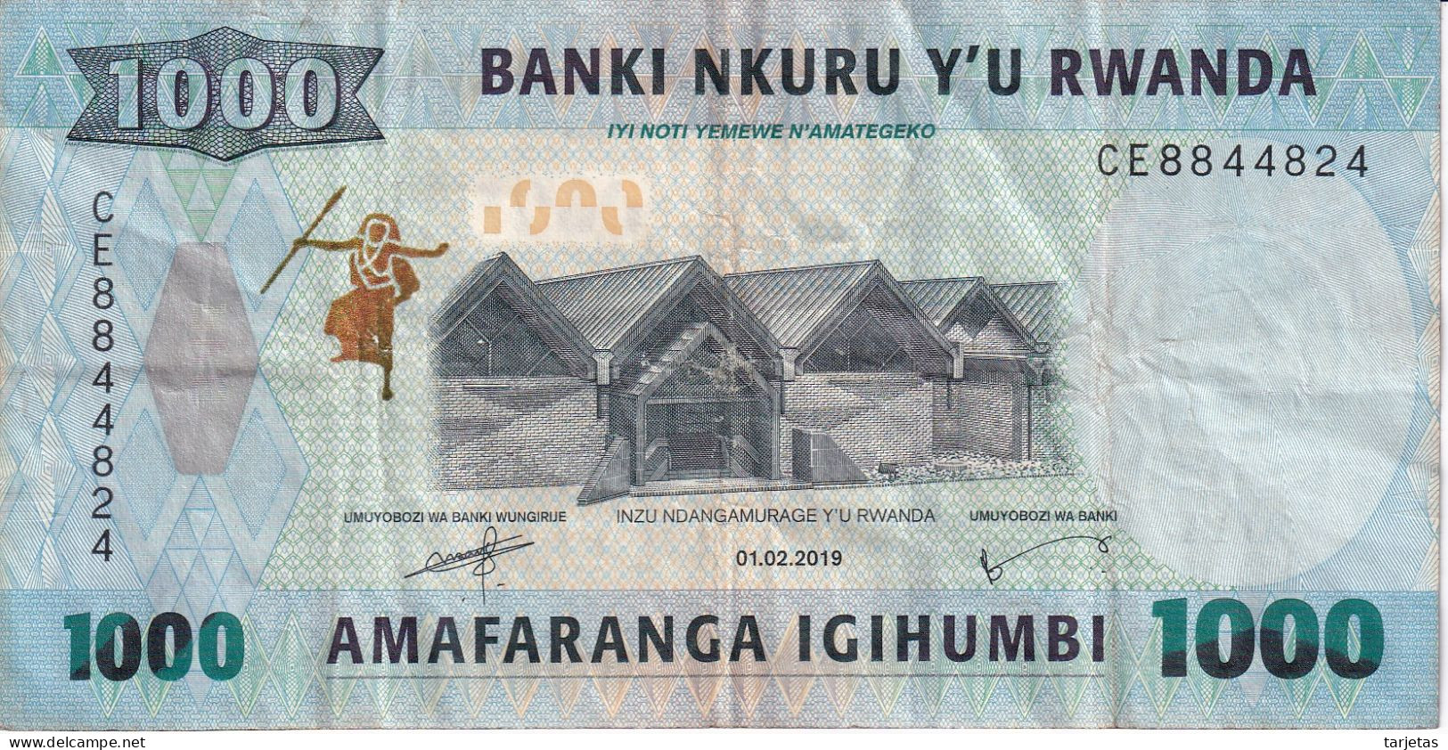 BILLETE DE RWANDA DE 1000 FRANCS DEL AÑO 2019 (BANKNOTE) MONO-MONKEY - Ruanda