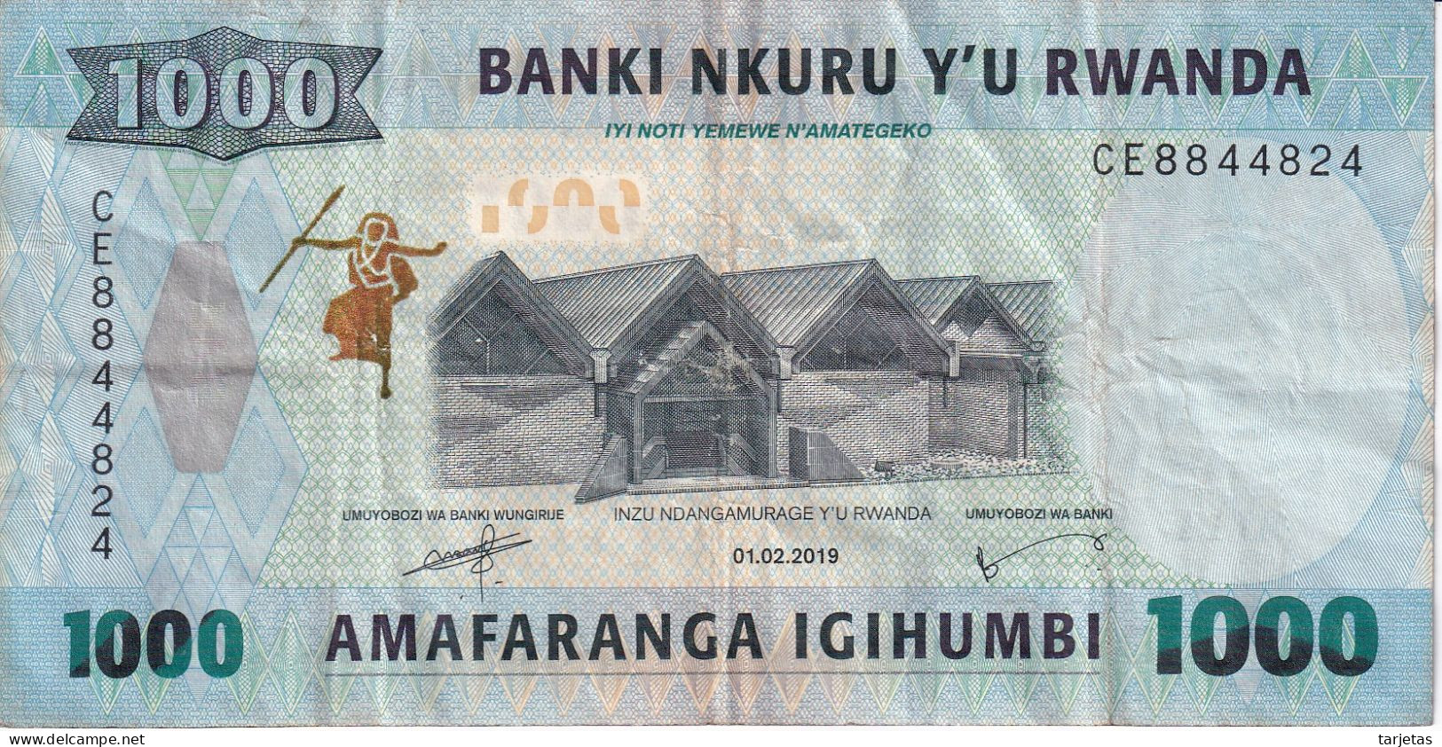 BILLETE DE RWANDA DE 1000 FRANCS DEL AÑO 2019 (BANKNOTE) MONO-MONKEY - Rwanda
