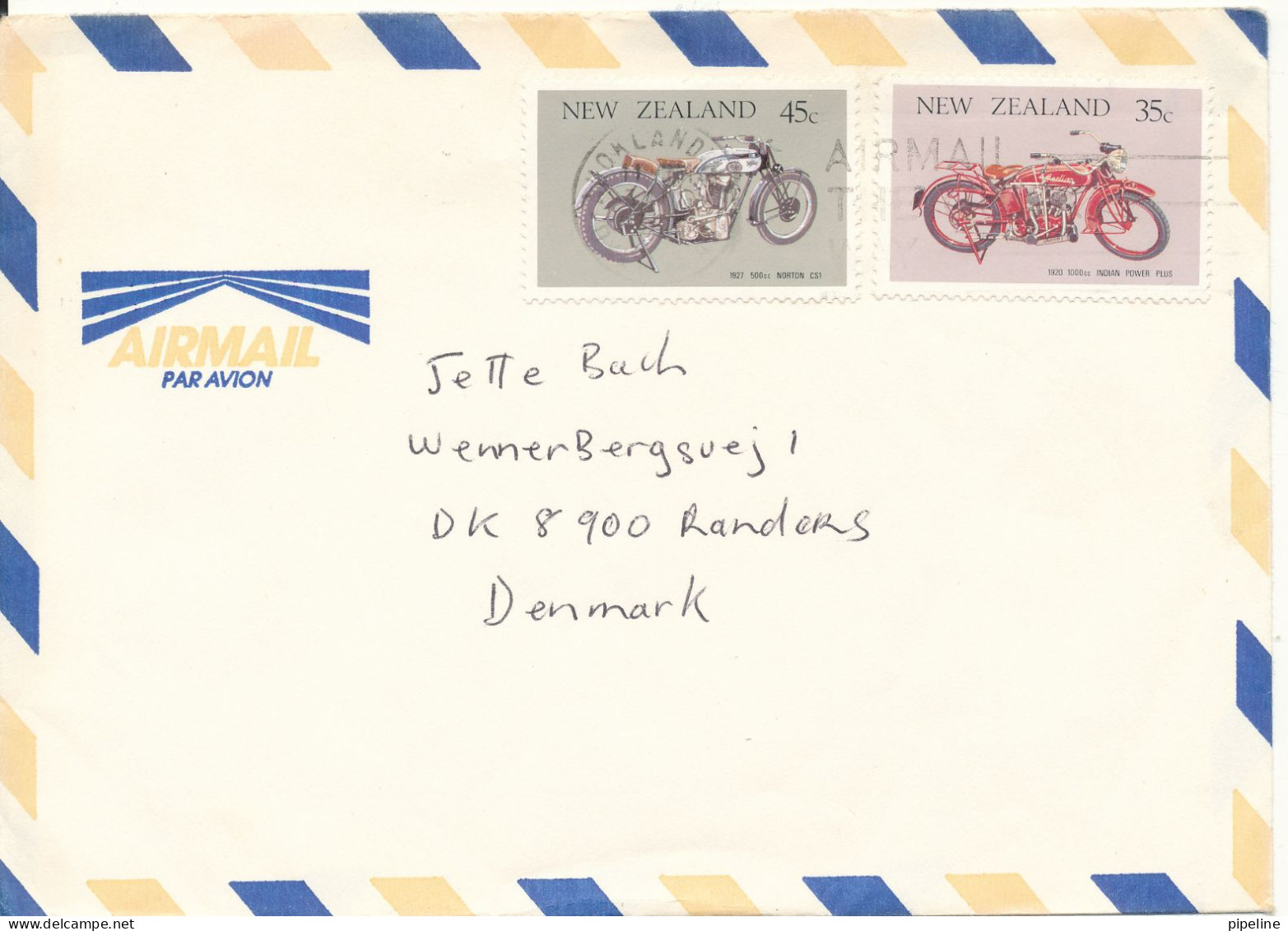 New Zealand Air Mail Cover Sent To Denmark (motorcycles On The Stamps) - Airmail