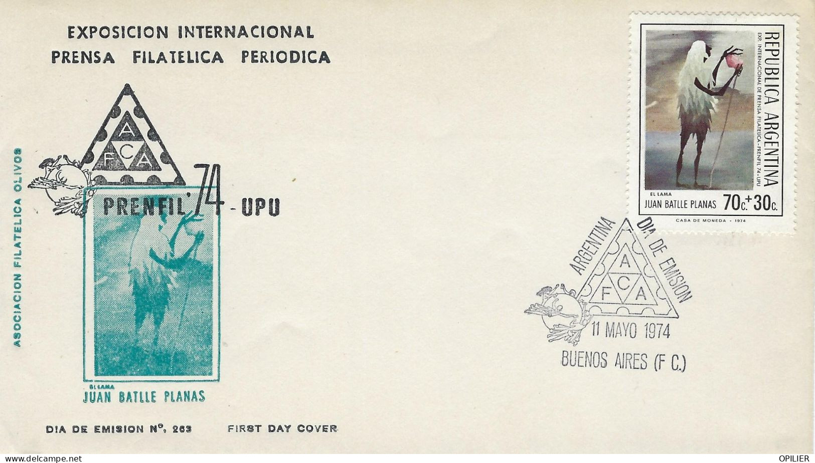 Buenos AIres 1974 Ruan Battle Planas Exposition Philatélique Internationale Prenfil 74 Prensa - FDC