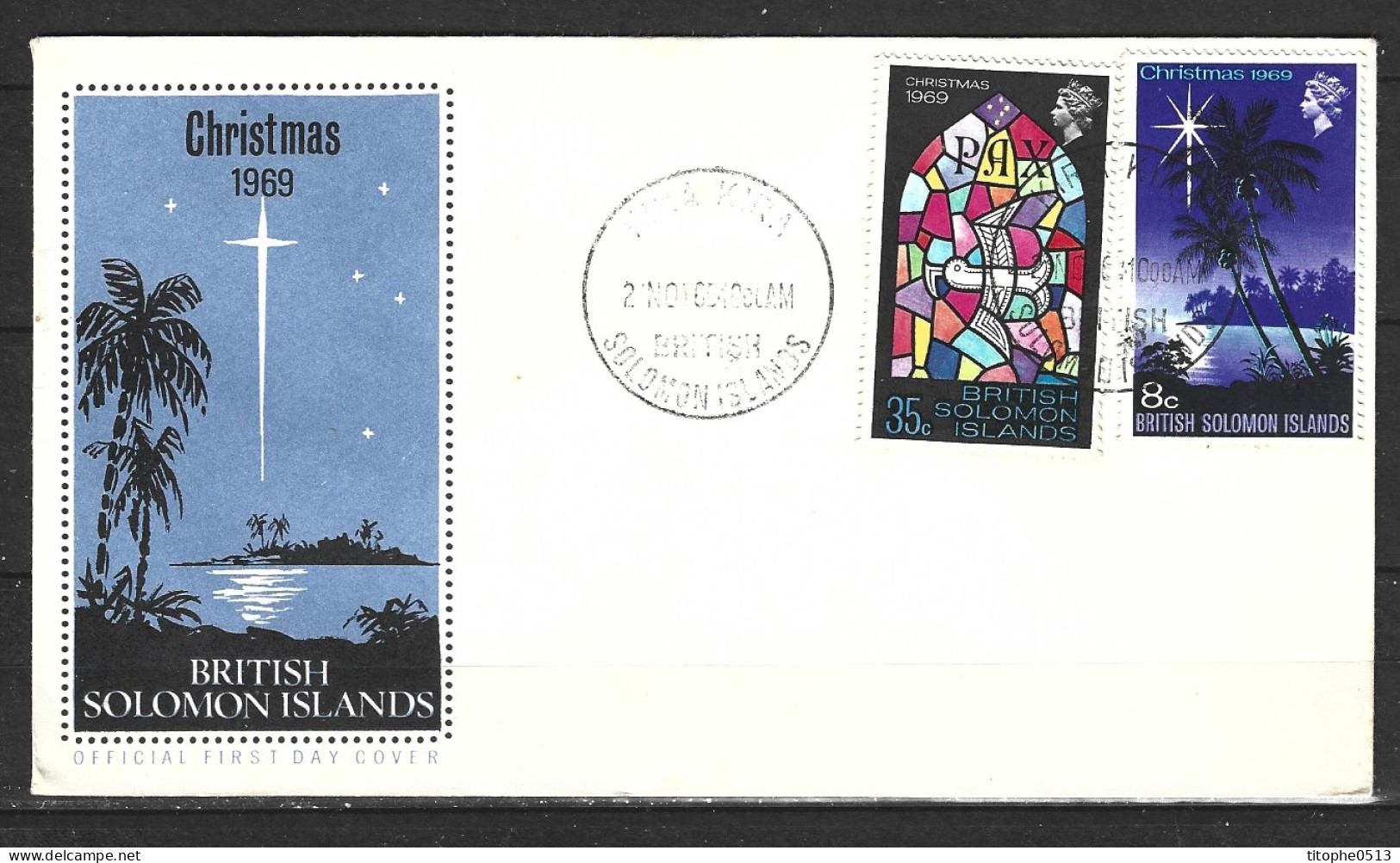 SALOMON. N°183-4 De 1969 Sur Enveloppe 1er Jour. Noël. - Islas Salomón (...-1978)