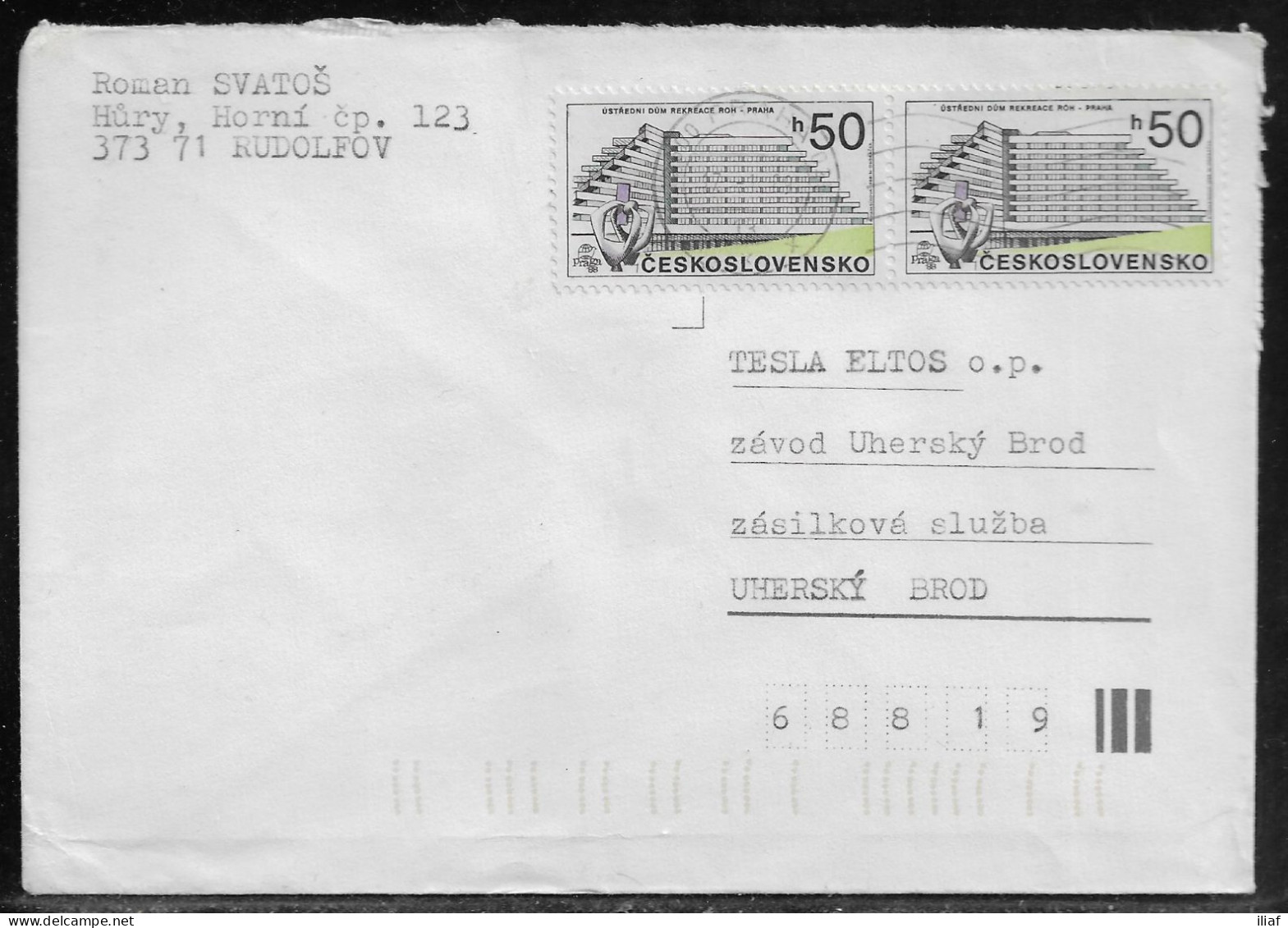 Czechoslovakia. Stamp Sc. 2710 On Letter, Sent From Praha 27.01.89 For “Tesla” Uhersky Brod. - Brieven En Documenten