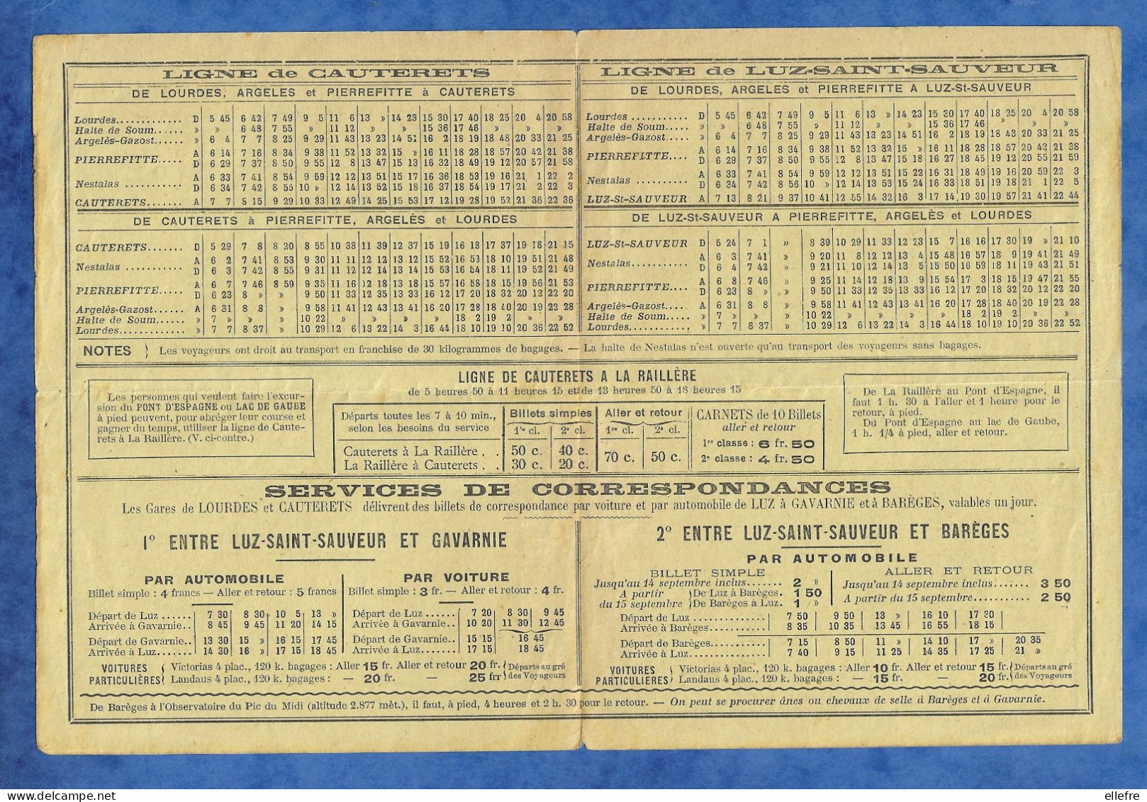 Horaires Des Trains De 1913 Compagnie Du Midi Et Du Chemin De Fer électrique Ligne Pierrefitte Cauterets Luz Excursions - Europa