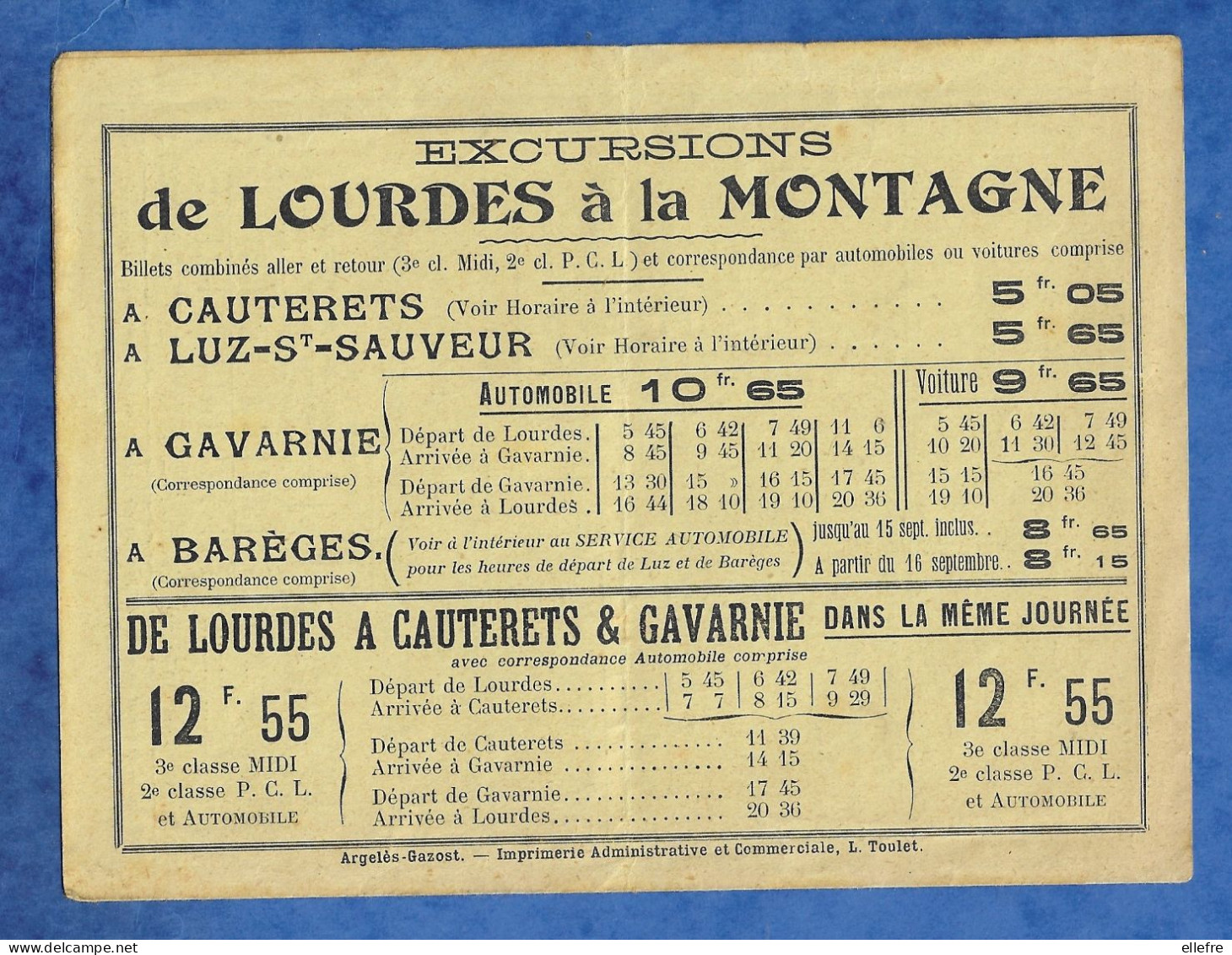 Horaires Des Trains De 1913 Compagnie Du Midi Et Du Chemin De Fer électrique Ligne Pierrefitte Cauterets Luz Excursions - Europe