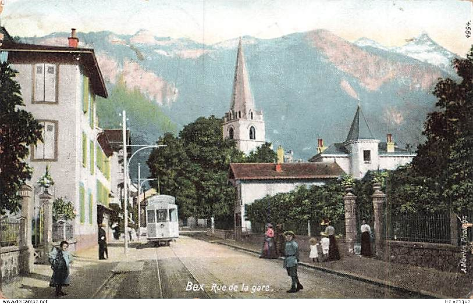 Bex 1906 Linéaire Rue De La Gare Tram - Bex