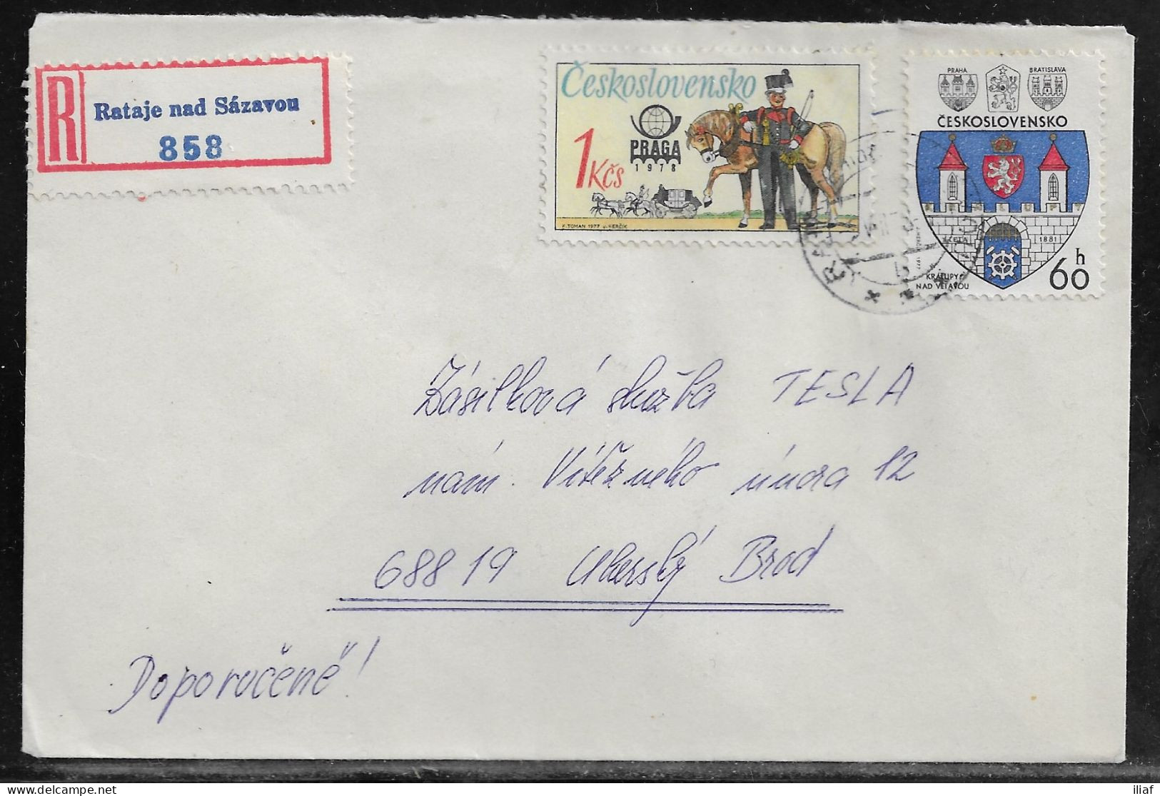 Czechoslovakia. Stamps Sc. 2101, 2117 On Registered Letter, Sent From Rataje And Sazavou 26.07.78 For “Tesla” Uhersky Br - Cartas & Documentos