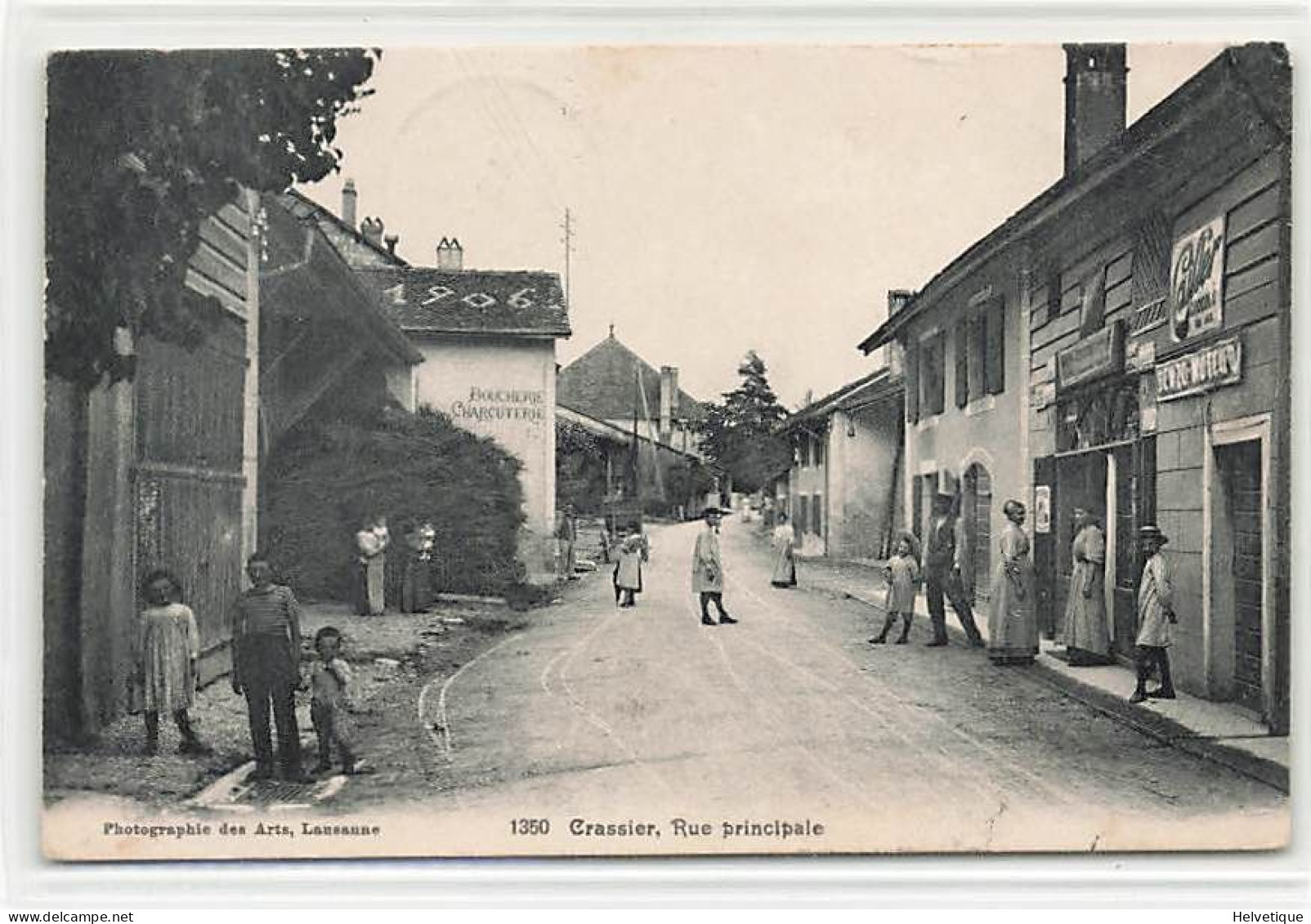 Crassier Rue Principale Publicité Cailler Benzo Moteur Boucherie Charcuterie Animée (Nyon) 1920 - Cudrefin