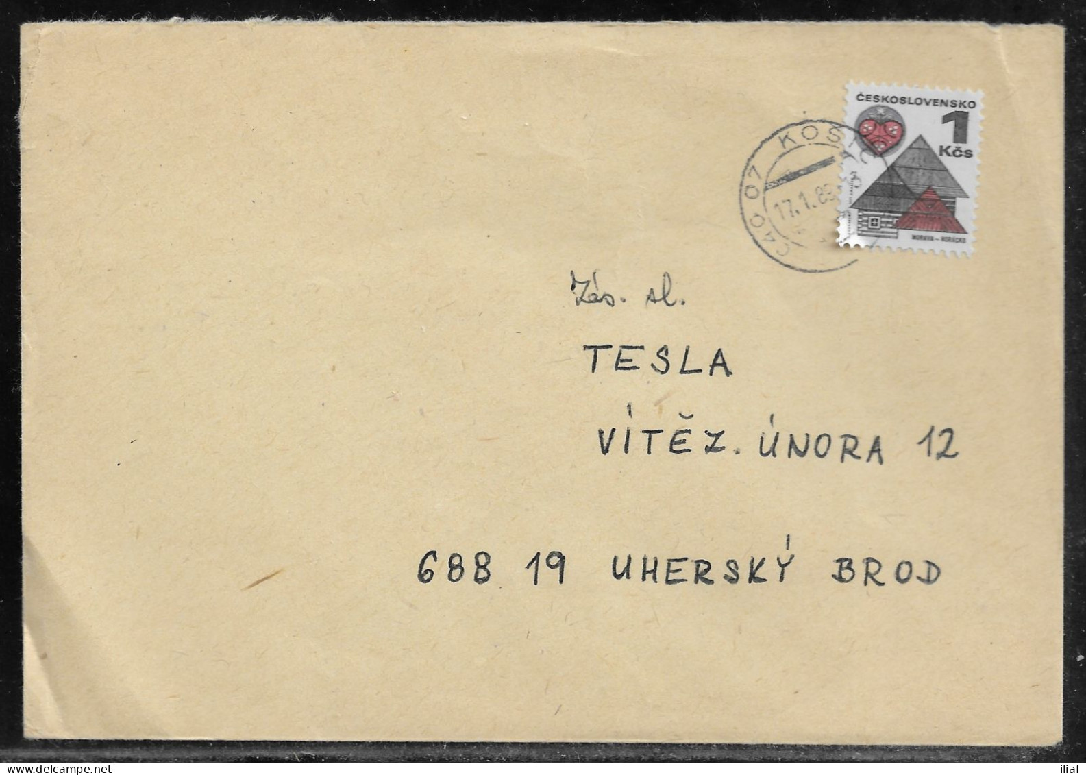 Czechoslovakia. Stamp Sc. 1733 On Letter, Sent From Kosice 17.01.89 For “Tesla” Uhersky Brod. - Lettres & Documents