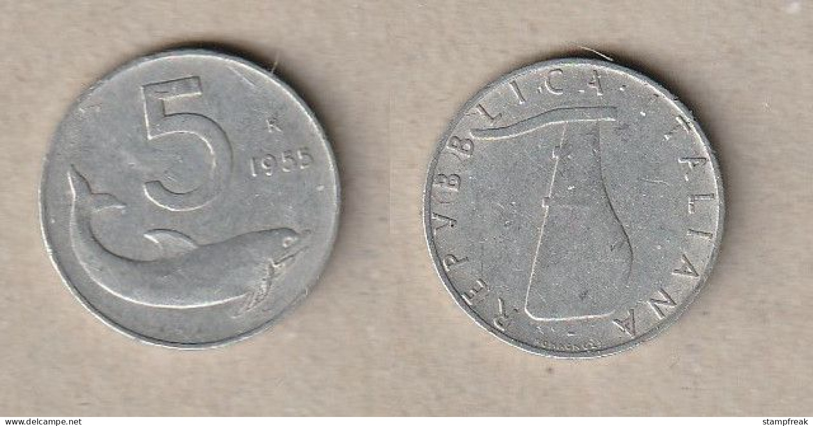 00534) Italien, 5 Lire 1955 - 5 Liras