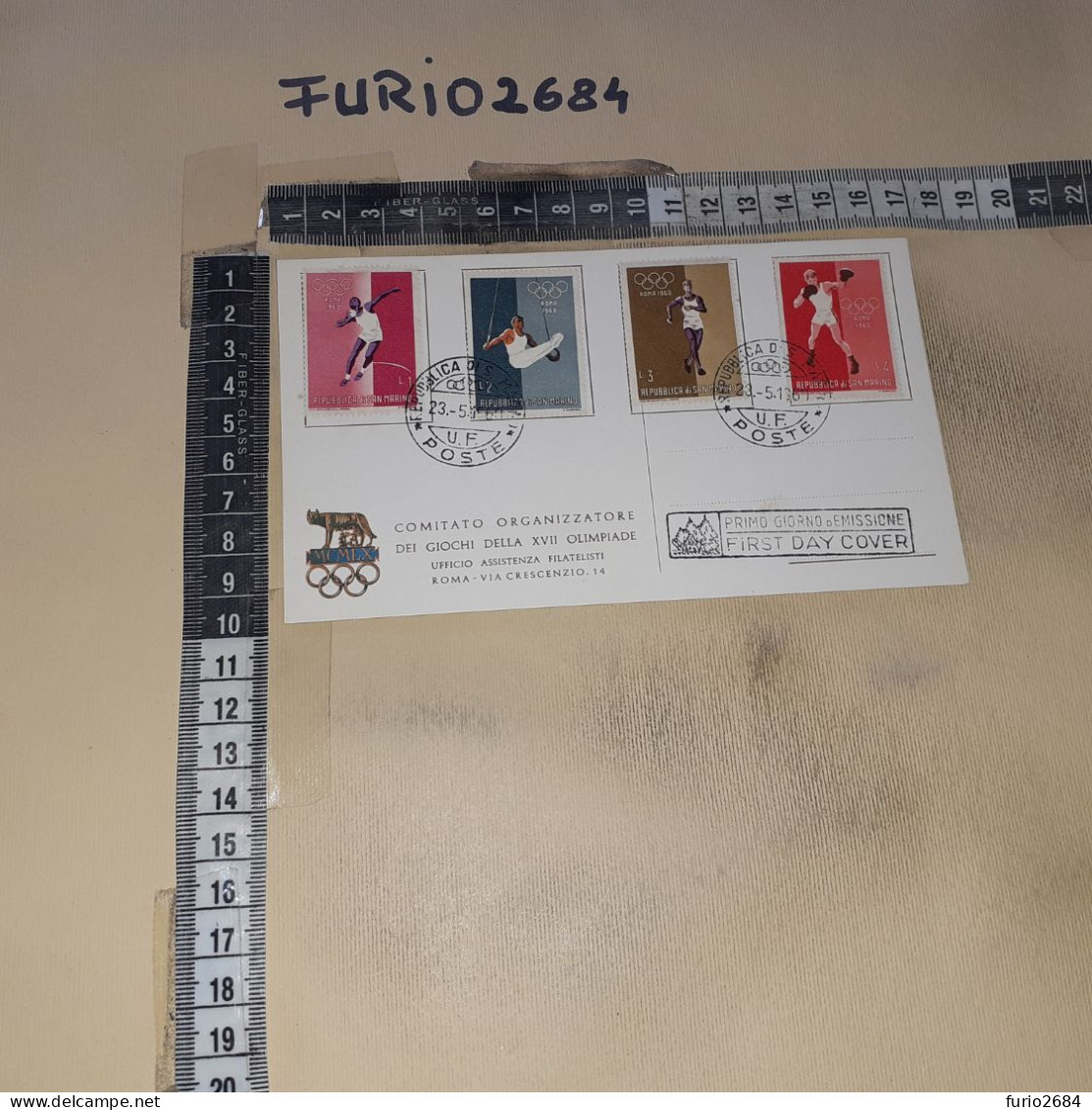 HB10797 SAN MARINO 1960 TIMBRO ANNULLO OLIMPIADI ROMA 1960 PRIMO GIORNO DI EMISSIONE - Cartas & Documentos