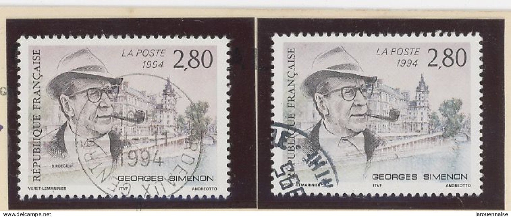 VARIÉTÉ - N° 2911 Obl - GEORGES SIMENON - FOND ROSE AU LIEU DE GRIS LILAS PALE - Used Stamps