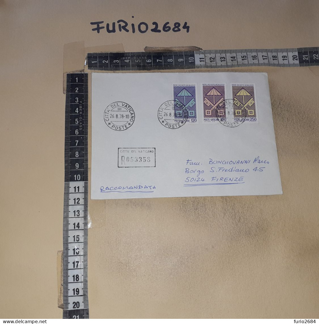 HB10819 VATICANO STORIA POSTALE 1978 TIMBRO ANNULLO RACCOMANDATA - Cartas & Documentos
