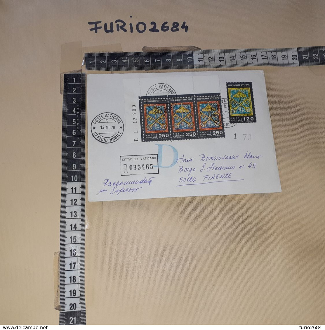 HB10820 VATICANO STORIA POSTALE 1978 TIMBRO ANNULLO RACCOMANDATA - Briefe U. Dokumente