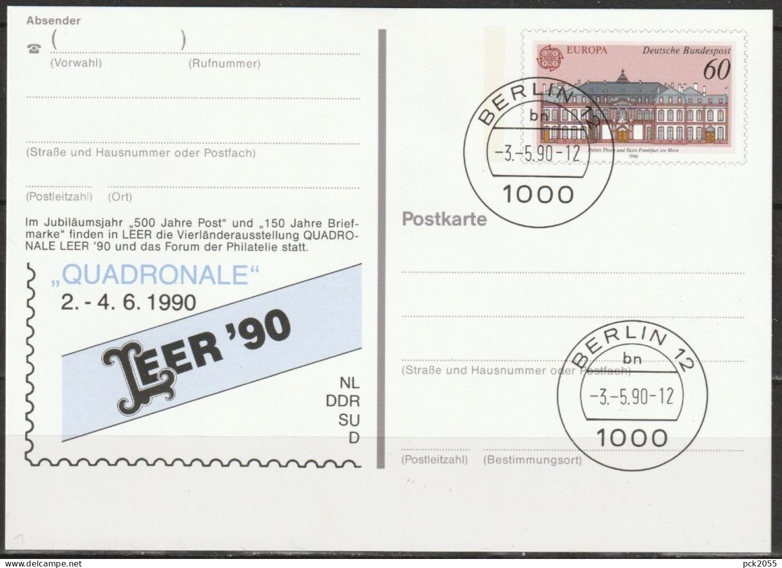 BRD Ganzsache 1990 PSo21 Quadronale Leer`90 Tagesstempel Berlin 3.5.90 ( PK 46)günstige Versandkosten - Postcards - Used