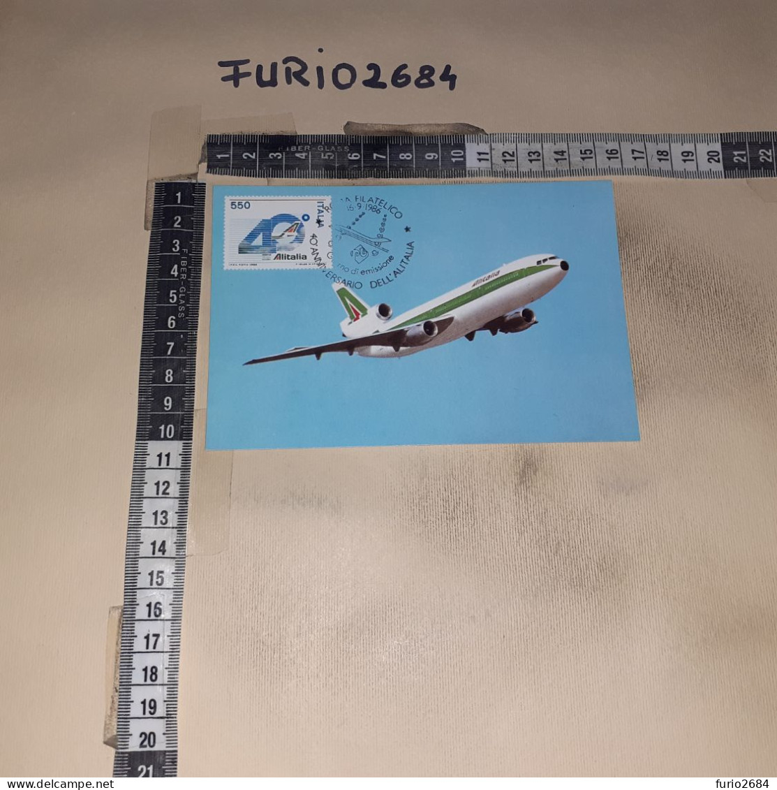 HB10885 ROMA 1986 TIMBRO ANNULLO 40° ANNIVERSARIO DELL'ALITALIA GIORNO DI EMISSIONE DC-10 ALITALIA - Lettres & Documents