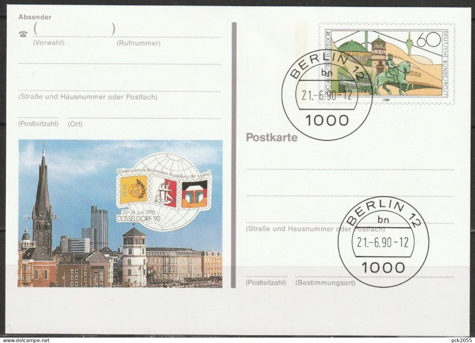 BRD Ganzsache 1990 PSo22 Briefmarkenausst. Der Jugend Düsseldorf TST. BERLIN 21.6.90 (PK 47)günstige Versandkosten - Cartes Postales - Oblitérées