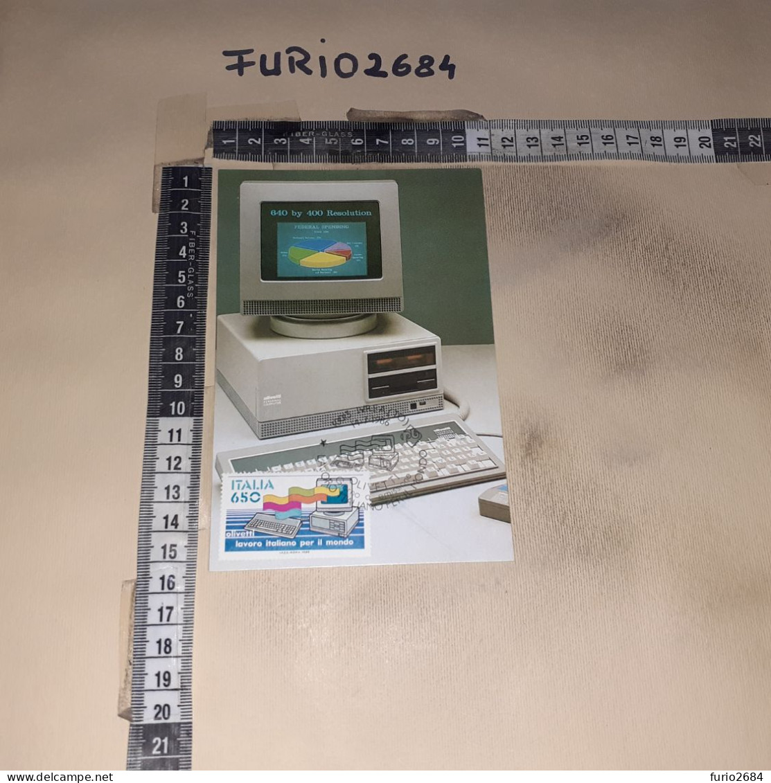 HB10888 IVREA 1986 TIMBRO ANNULLO LAVORO ITALIANO PER IL MONDO GIORNO DI EMISSIONE OLIVETTI PERSONAL COMPUTER M24 SP - Storia Postale