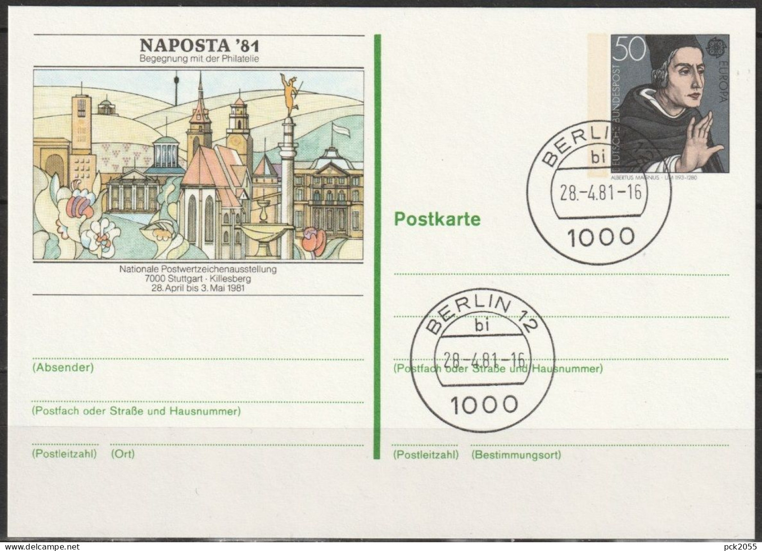 BRD Ganzsache PSo 6 Stempel BERLIN 28.4.1981 Europatag NAPOSTA81 ( PK 65 )günstige Versandkosten - Cartoline - Usati