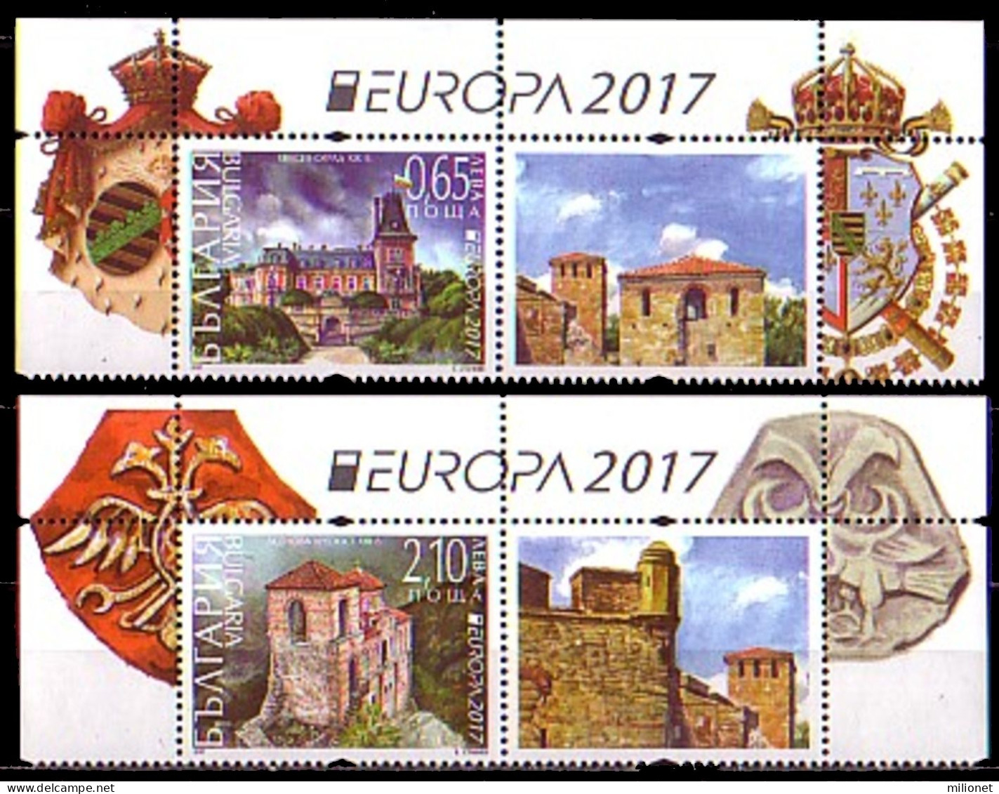 SALE!!! BULGARIA BULGARIE BULGARIEN 2017 EUROPA CEPT CASTLES 2 Stamps + 2 Vignettes MNH ** - 2017
