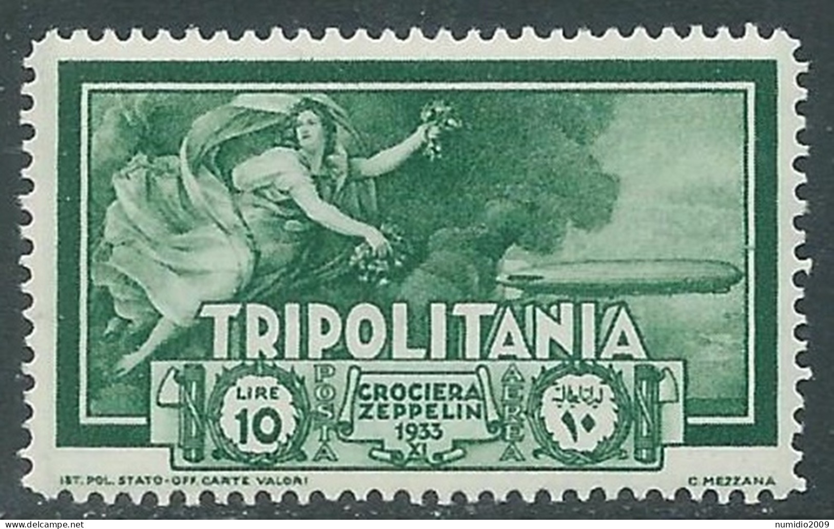 1933 TRIPOLITANIA POSTA AEREA CROCIERA ZEPPELIN 10 LIRE MNH ** - RA29-3 - Tripolitaine