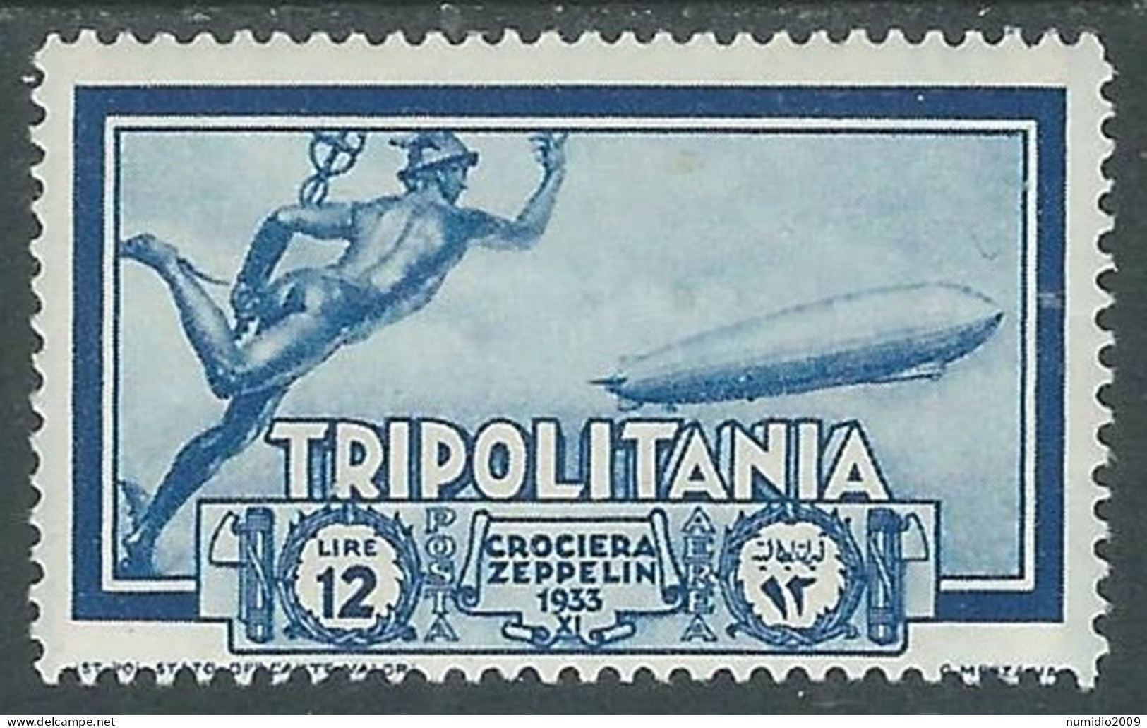 1933 TRIPOLITANIA POSTA AEREA CROCIERA ZEPPELIN 12 LIRE MH * - RA29-3 - Tripolitania