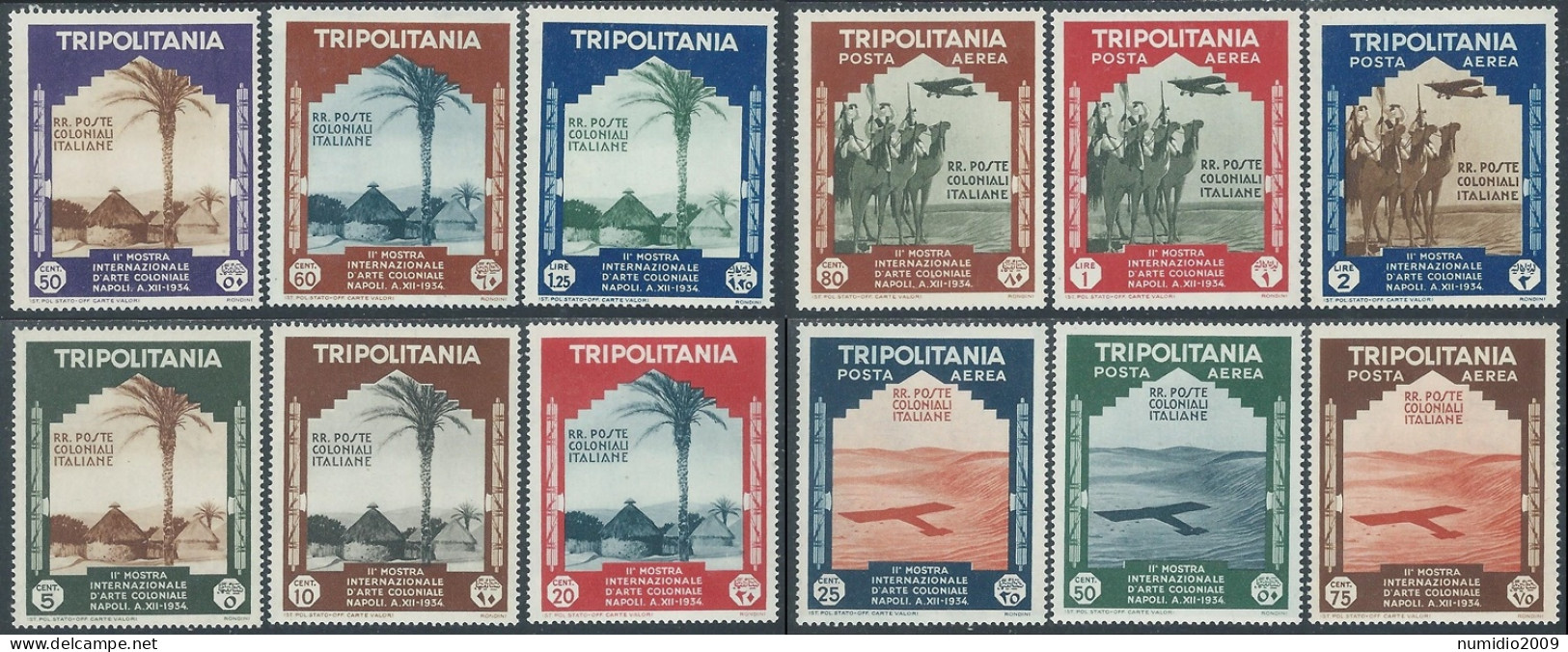 1934 TRIPOLITANIA MOSTRA ARTE COLONIALE 12 VALORI MH * - RA27-7 - Tripolitania