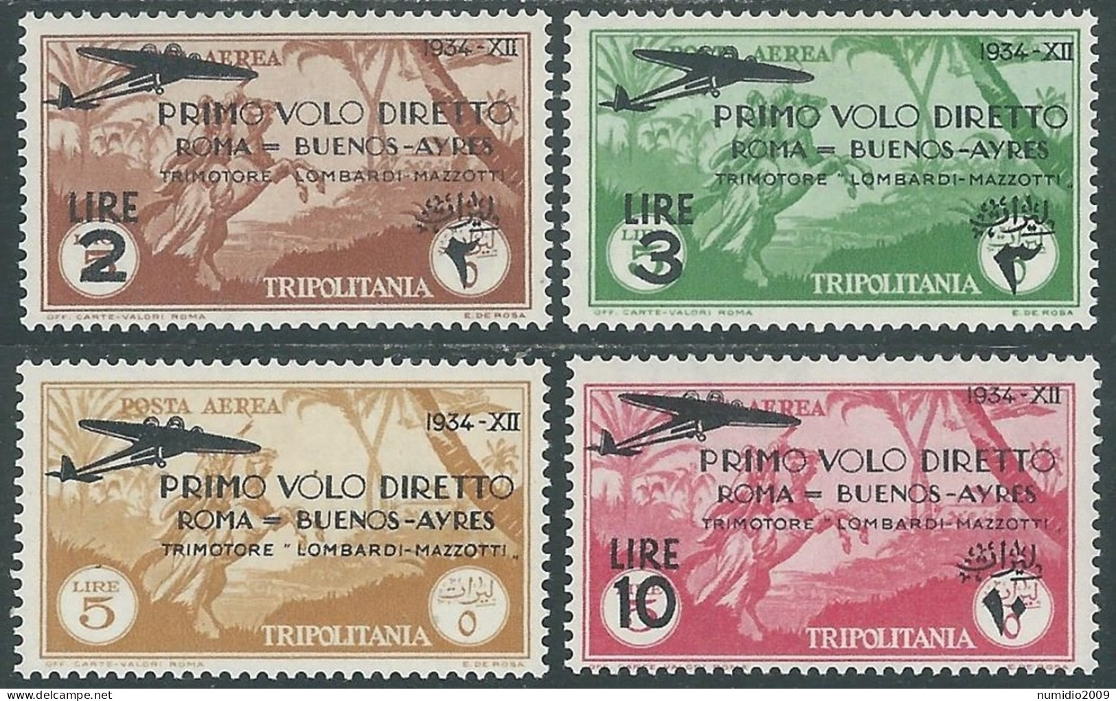 1934 TRIPOLITANIA POSTA AEREA VOLO ROMA BUENOS AYRES 4 VALORI MH * - RA31-6 - Tripolitania