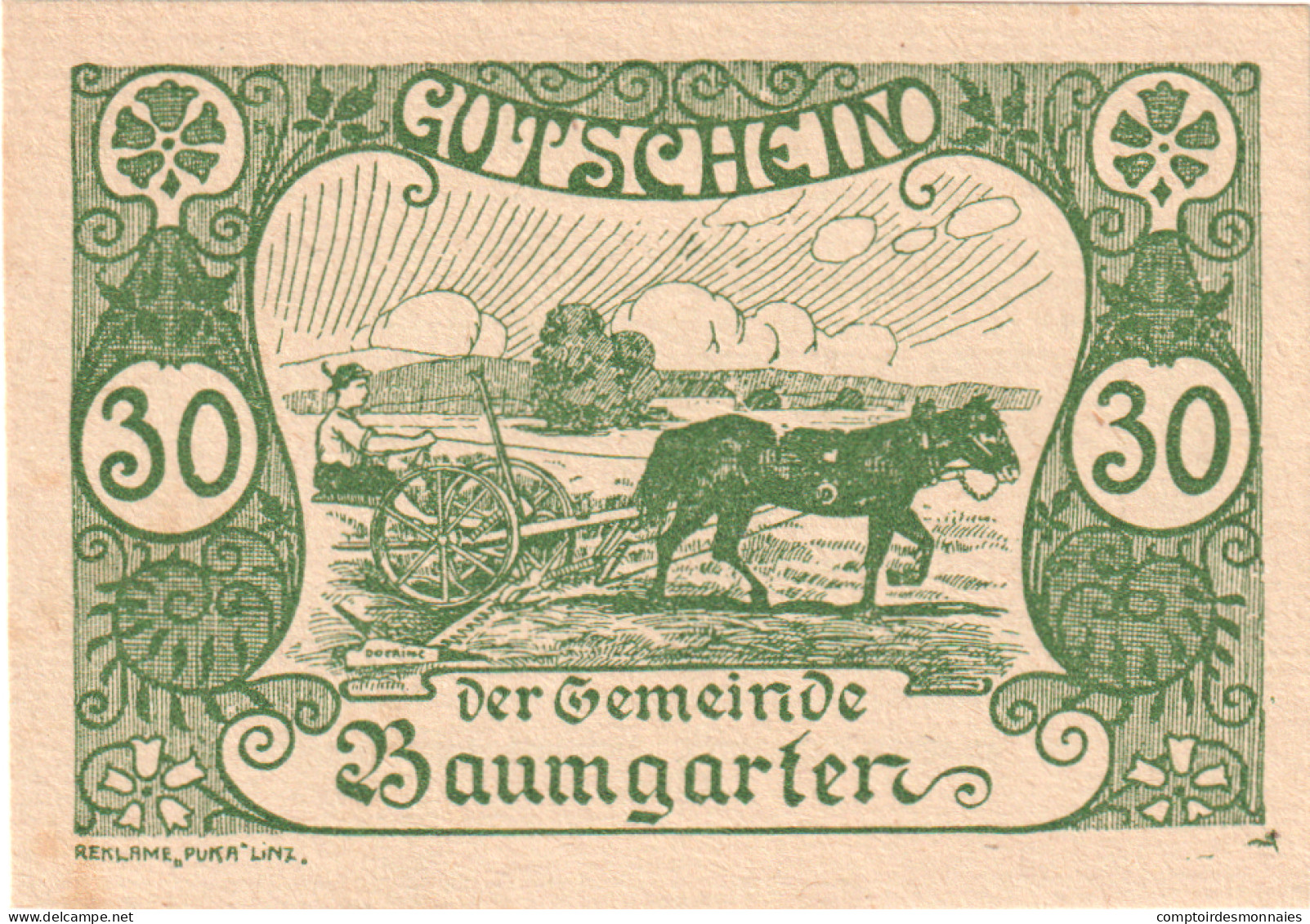 Autriche, Baumgarten, 30 Heller, Champs, 1921, 1921-02-28, SPL, Mehl:FS 78b - Oesterreich