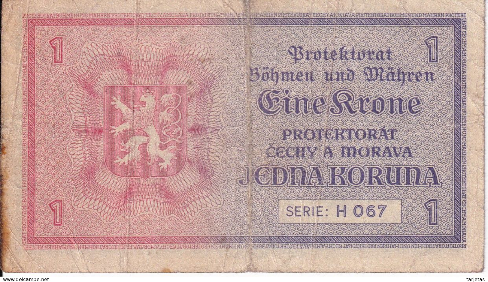 BILLETE DE CHECOSLOVAQUIA - MORAVIA DE 1 KRONE DEL AÑO 1940 (BANKNOTE) - Checoslovaquia