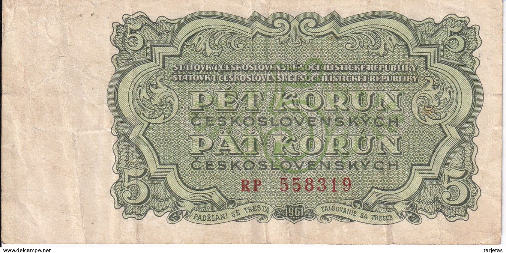 BILLETE DE CHECOSLOVAQUIA DE 5 KORUN DEL AÑO 1961  (BANKNOTE) - Checoslovaquia