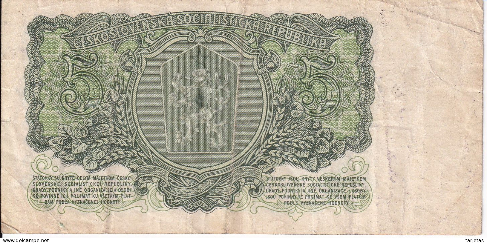 BILLETE DE CHECOSLOVAQUIA DE 5 KORUN DEL AÑO 1961  (BANKNOTE) - Checoslovaquia