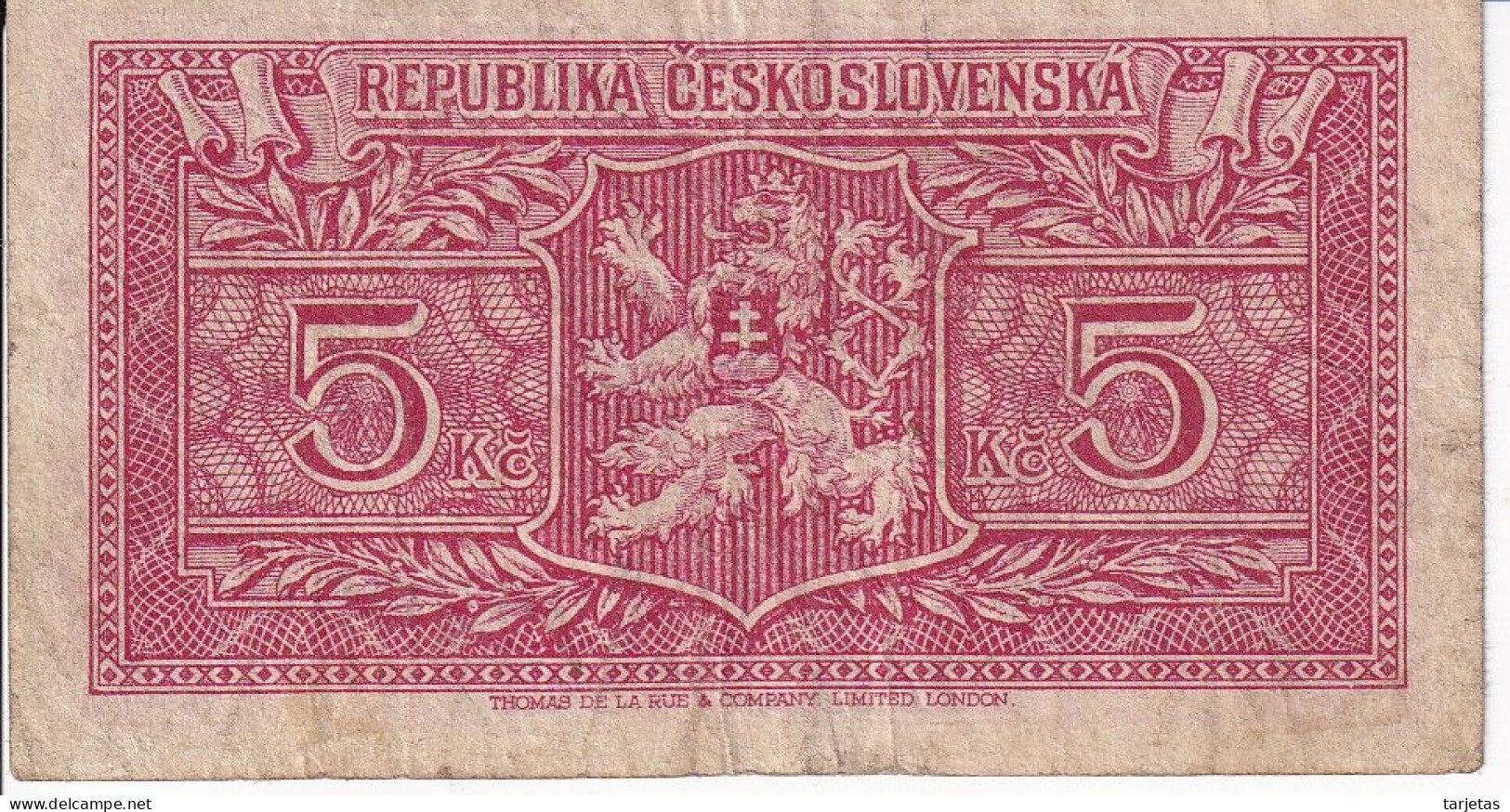 BILLETE DE CHECOSLOVAQUIA DE 5 KORUN DEL AÑO 1945  (BANKNOTE) - Tschechoslowakei