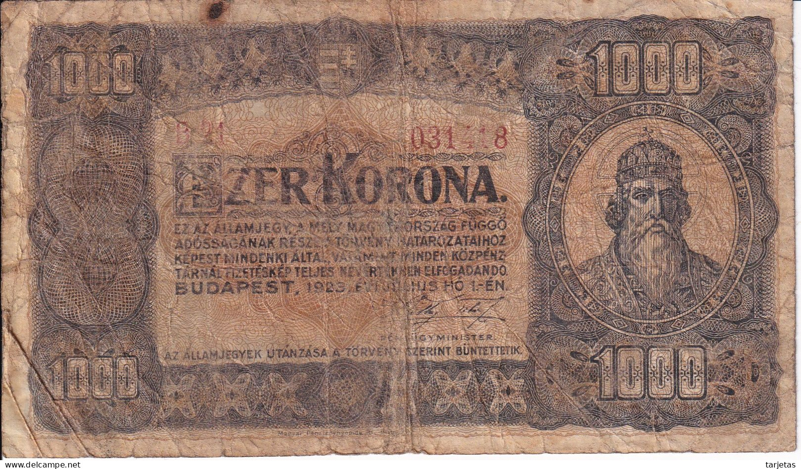 BILLETE DE HUNGRIA DE 1000 KORONA DEL AÑO 1923 (BANKNOTE) - Hungary