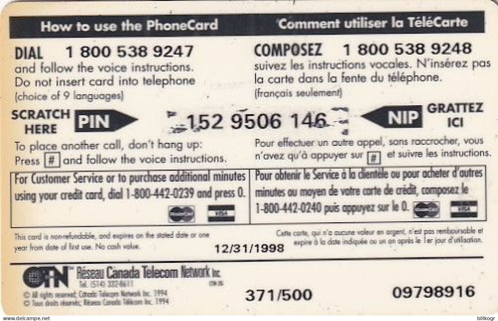 CANADA - Bear, CTN Prepaid Card 40 Minutes, Tirage 500, Used - Canada