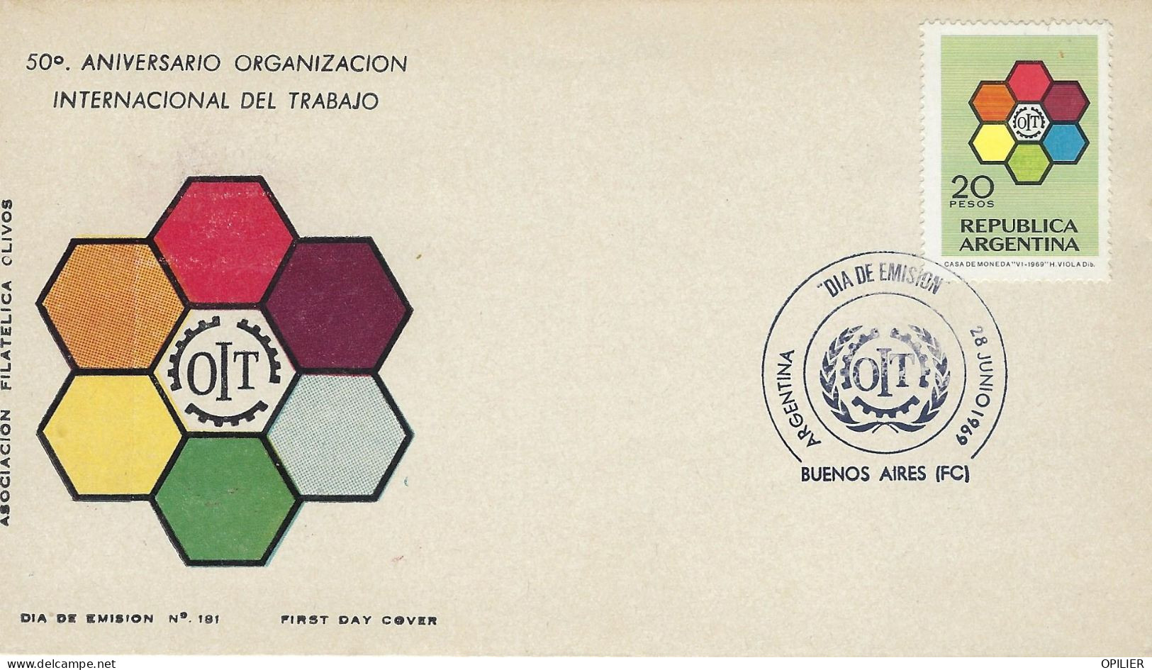 BUENOS AIRES 50° Anniversaire De L'organisation Internationale Du Travail OIT 1968 - FDC