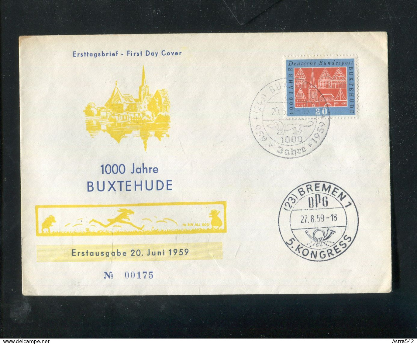 "BUNDESREPUBLIK DEUTSCHLAND" 1959, Mi. 312 "1000 Jahre Buxtehude" FDC (5307) - 1948-1960