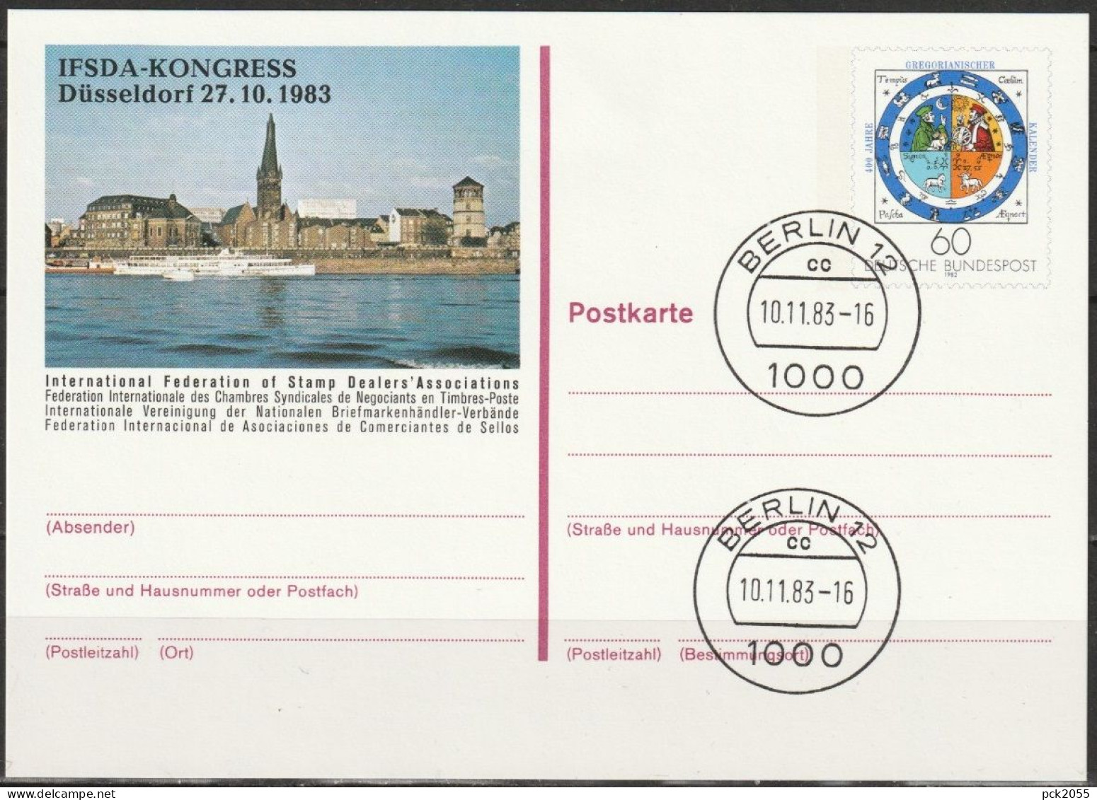 BRD Ganzsache 1983 PSo 9  Stempel BERLIN 10.11.1983  IFSDA Kongress Düsseldorf ( PK 73)günstige Versandkosten - Postcards - Used