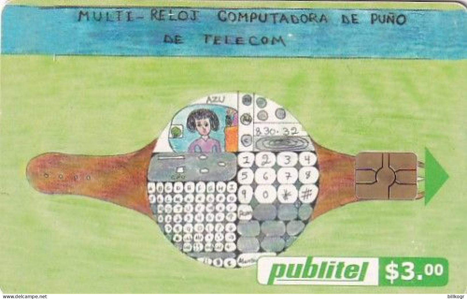 EL SALVADOR - Children Drawings/Multi Reloj Computadora De Puño Telecom, Used - Salvador