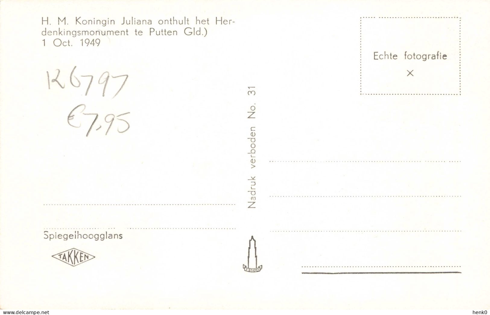 Putten Koningin Juliana Onthult Het Herdenkingsmonument Op 1 Oktober 1949 K6797 - Putten