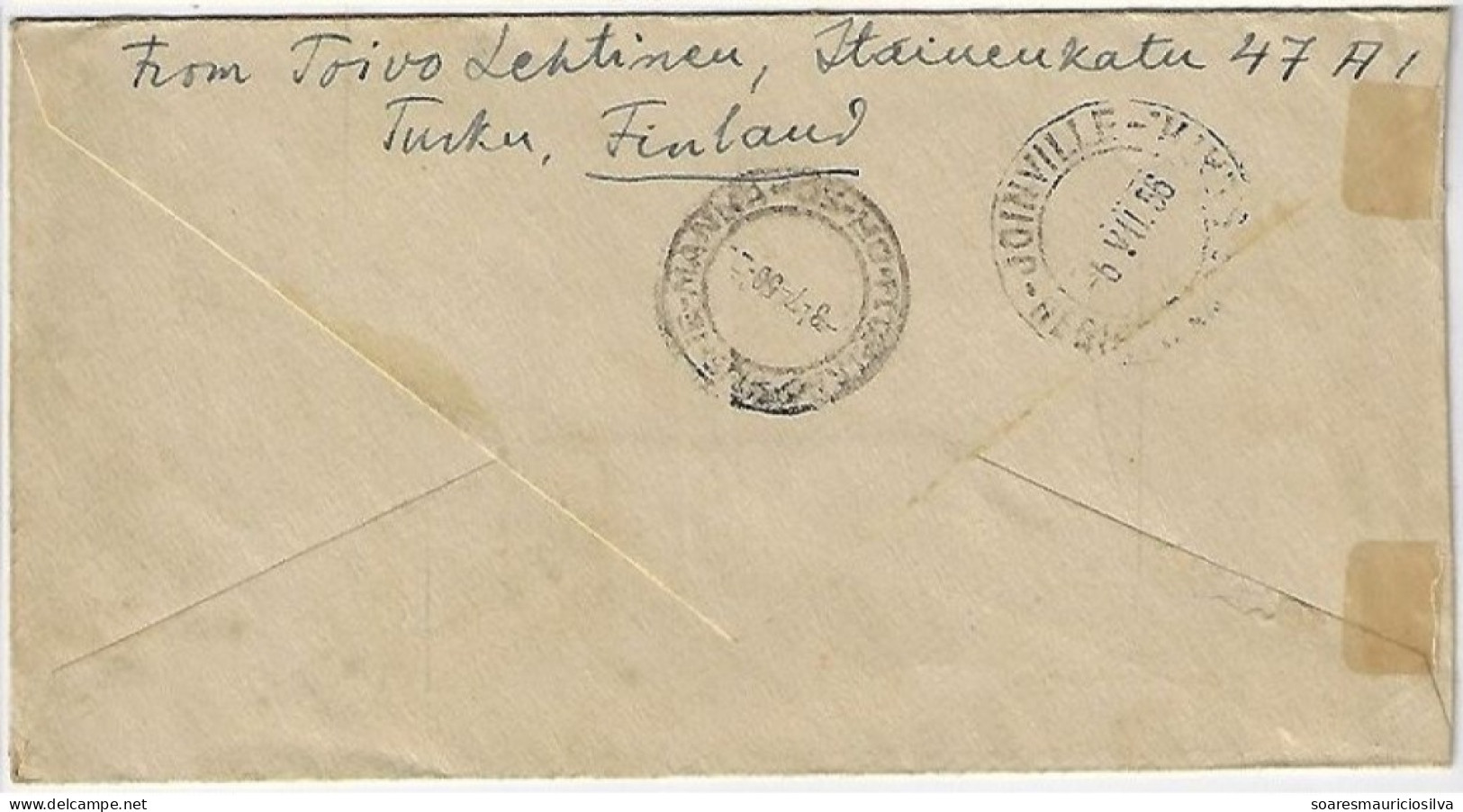 Finland 1956 Registered Cover Sent From Turku Or Åbo To Joinville Brazil 2 Stamp J. V. Snellman + Label - Cartas & Documentos