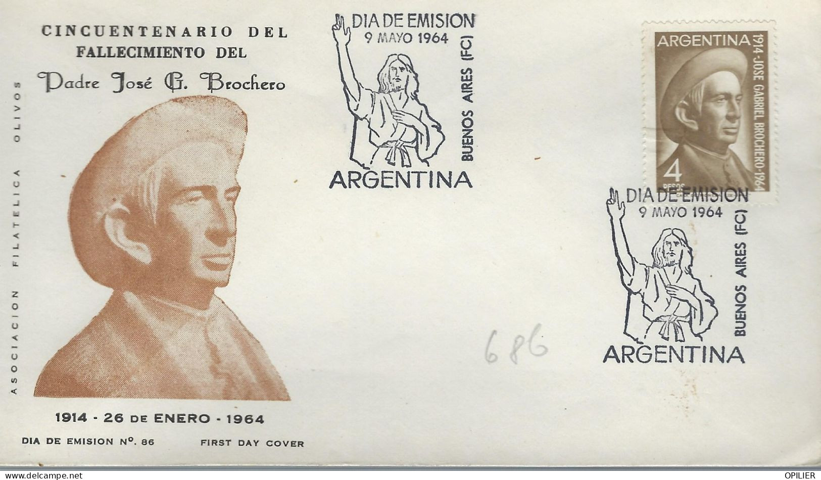 BUENOS AIRES 1964 Cinquantenaire De La Mort Du Père José Brochéro Religion Jésus Christianisme - FDC