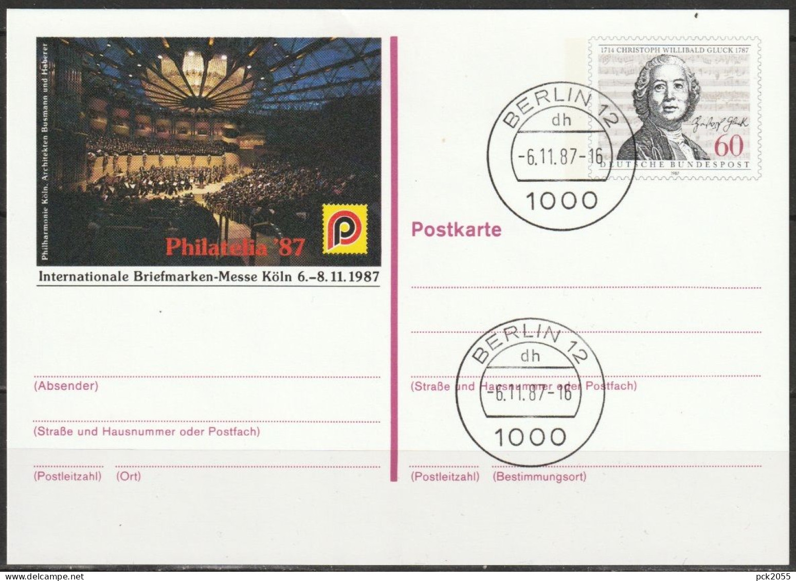 BRD Ganzsache 1987 PSo15 Philatelia Köln` 87 EST.6.11.1987 BERLIN ( PK 88)günstige Versandkosten - Postcards - Used