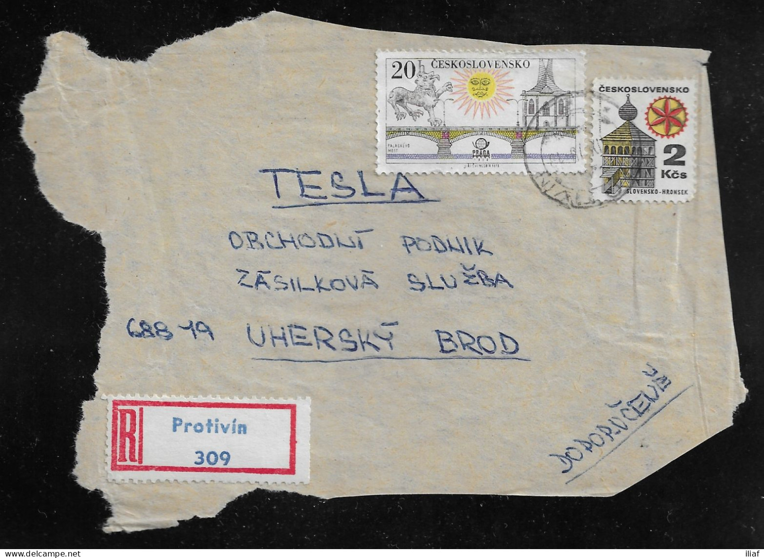 Czechoslovakia. Stamps Sc. 2179, 1735 On Fragment Of Registered Letter, Sent From Protivin 28.08.78 For “Tesla” Uhersky - Cartas & Documentos