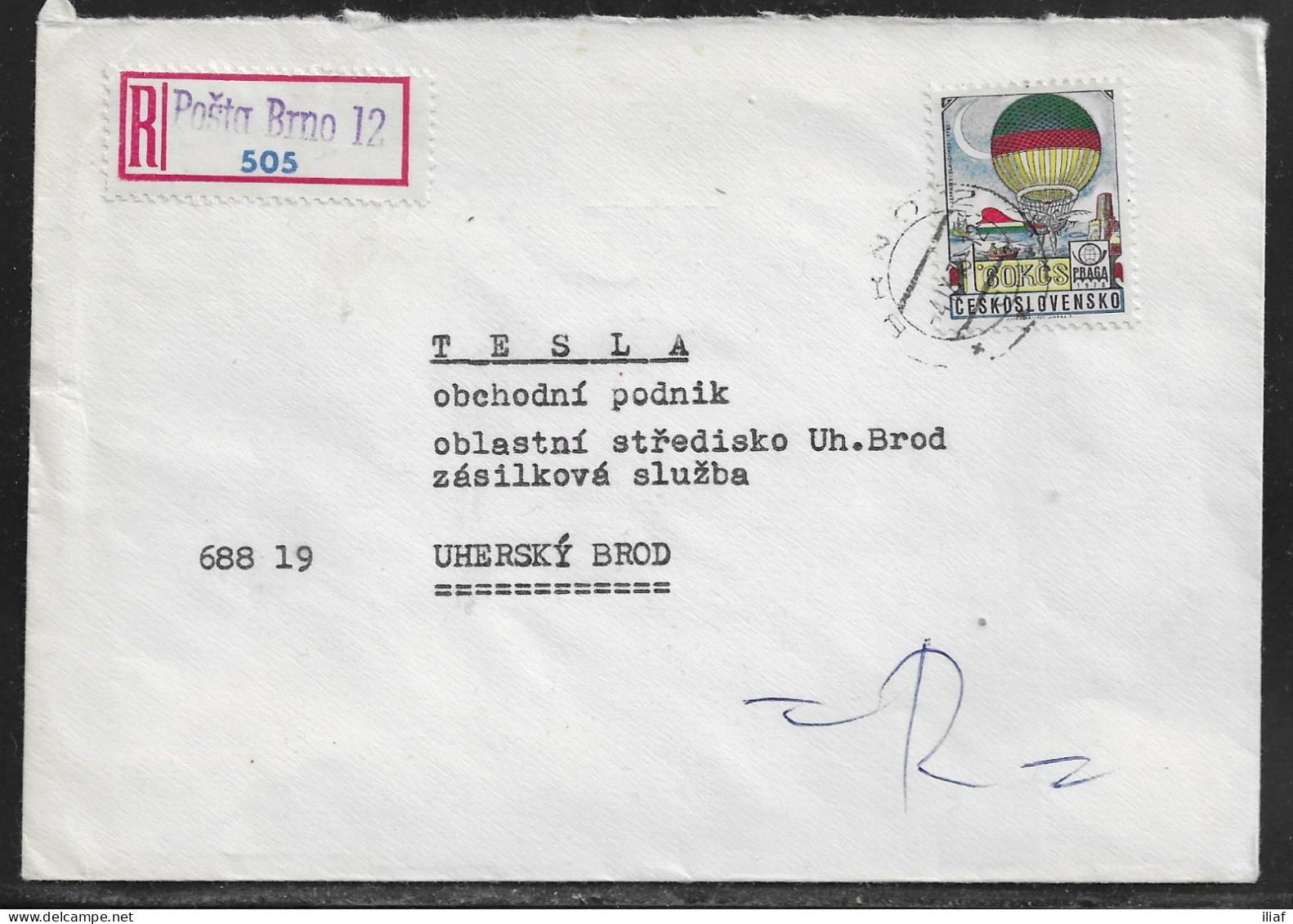 Czechoslovakia. Stamp Sc. C91 On Registered Letter, Sent From Brno 4.09.78 For “Tesla” Uhersky Brod. - Cartas & Documentos